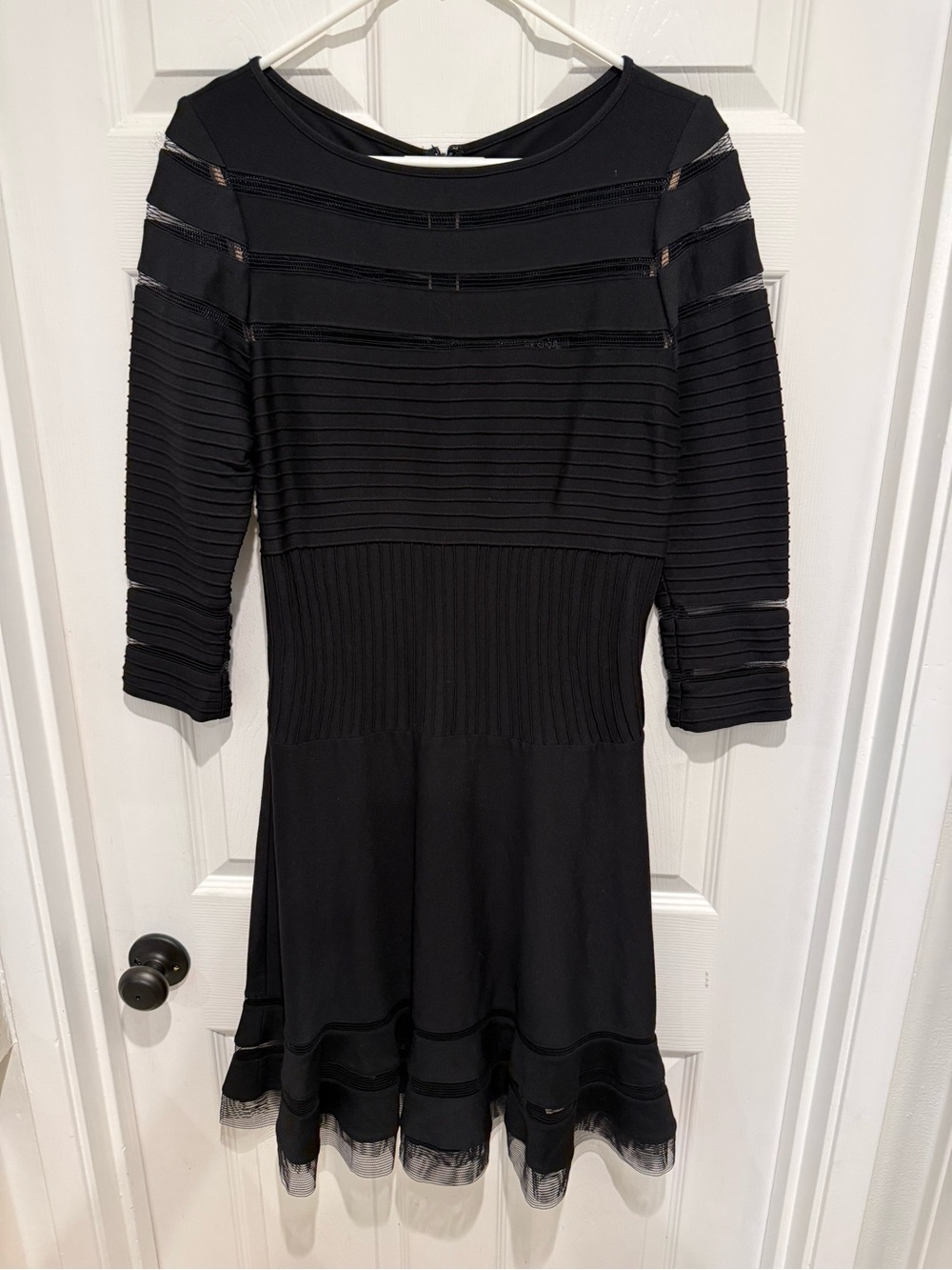 Tadashi Shoji Black Ribbed Fit-and-Flare Long Sleeve Dress